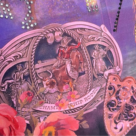 Imperfect cowgirl top western country tunic bling top 90s Y2K artsy rodeo tunic - Picture 6 of 16